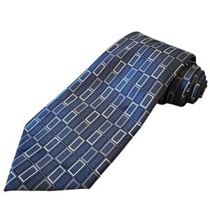 Umberto Bossi Necktie Silk Geometric Pattern Blue Gray‎ White Men's Tie